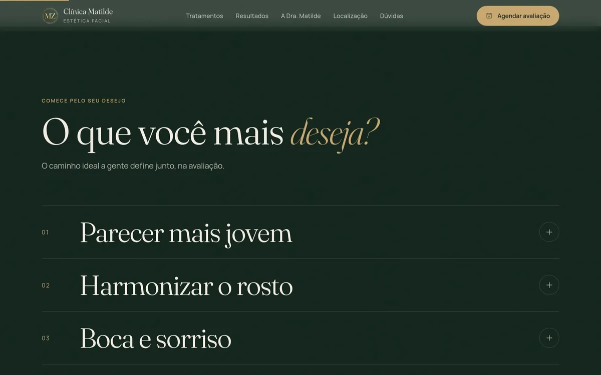Seção O que você mais deseja, com desejos como Parecer mais jovem e Boca e sorriso