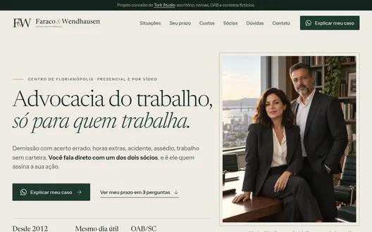 Página inicial do site Faraco & Wendhausen