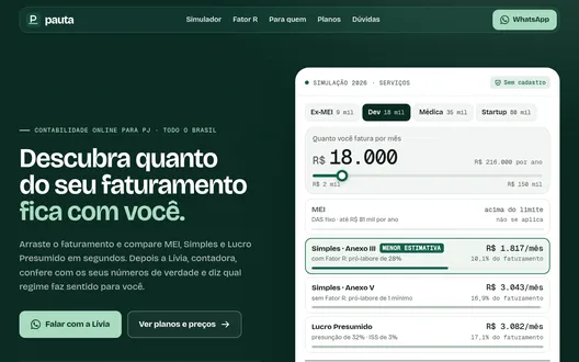 Página inicial do site Pauta Contábil