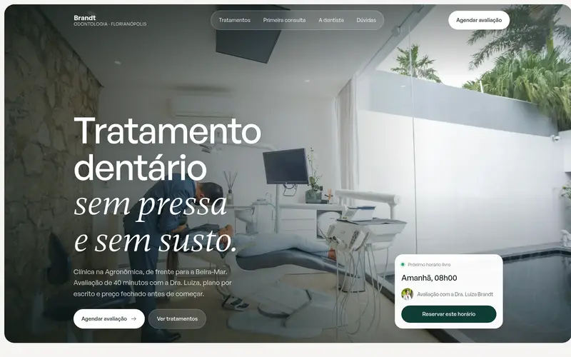 Página inicial do site Brandt Odontologia, projeto conceito da Tork Studio