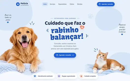Página inicial do site Pelúcia