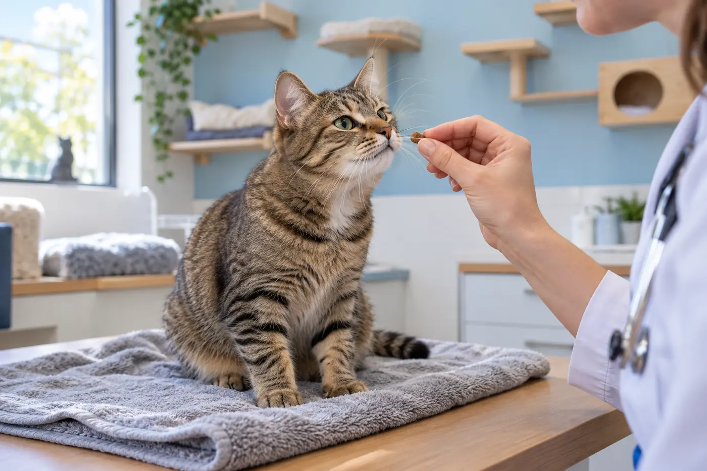 Gato tranquilo no consultório exclusivo para felinos